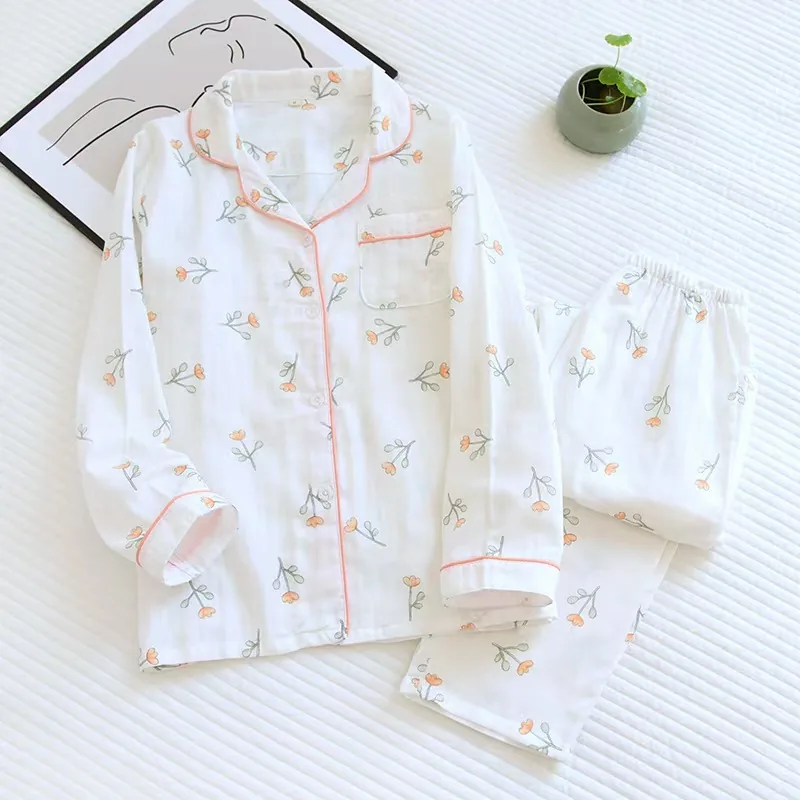 Floral pajama set with contrast piping used as a sleepwear development reference