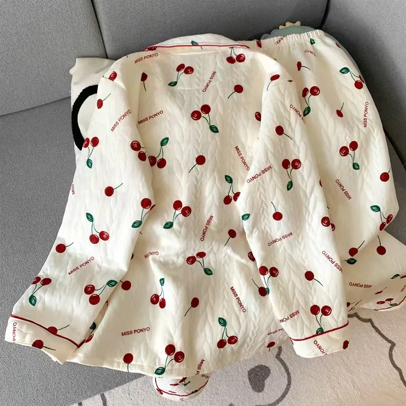 Cherry-print short pajama set